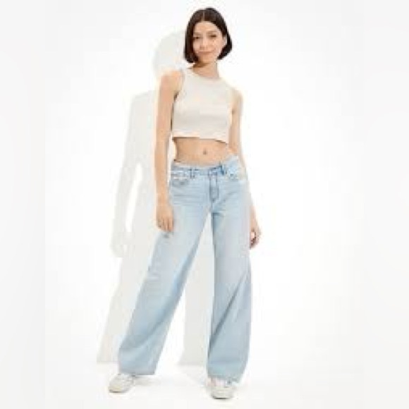 American Eagle Light Blue Low Rise Wide Leg Skater Jeans Size 10 S - Picture 1 of 8